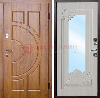 Металлическая дверь Темный орех c МДФ с узором и зеркалом ДЗ-105 в Королеве