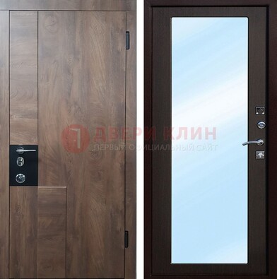 Коричневая металлическая дверь c МДФ с зеркалом ДЗ-106 в Королеве