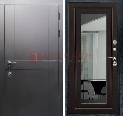 Входная дверь с порошковым напылением Темное серебро c МДФ Венге с зеркалом ДЗ-108 в Королеве