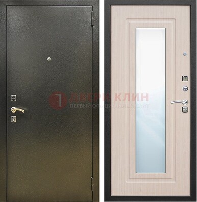 Входная темная дверь c порошковым покрытием и МДФ Белый дуб и зеркалом ДЗ-112 в Королеве