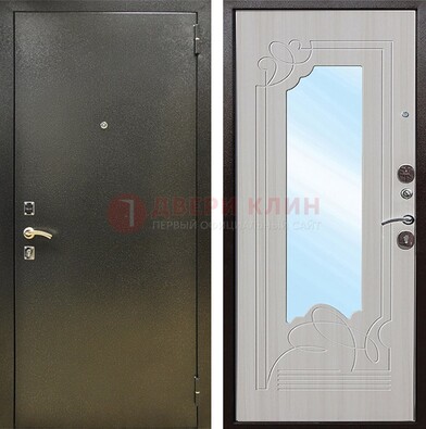 Входная темно-серая дверь c порошковым покрытием и МДФ с резьбой и зеркалом ДЗ-113 в Королеве