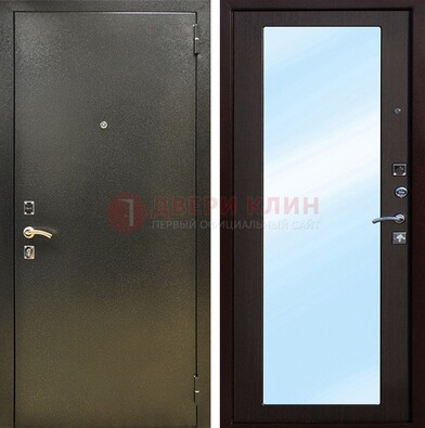Входная темно-серая дверь c порошковым покрытием и МДФ с зеркалом ДЗ-114 в Королеве