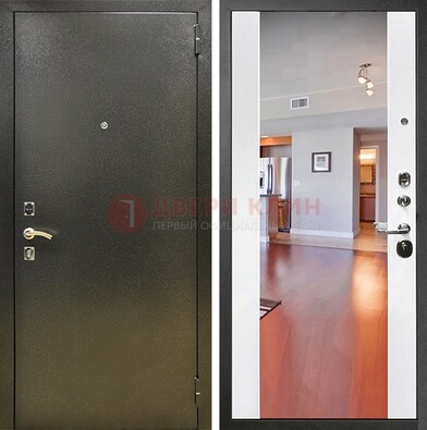 Входная темно-серая дверь c порошковым покрытием и Белой МДФ с зеркалом ДЗ-115 в Королеве