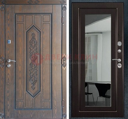 Уличная коричневая дверь c виноритом и МДФ Венге с зеркалом ДЗ-116 в Королеве