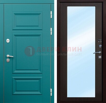 Зеленая входная дверь терморазрыв c виноритом и МДФ с зеркалом ДЗ-122 в Королеве