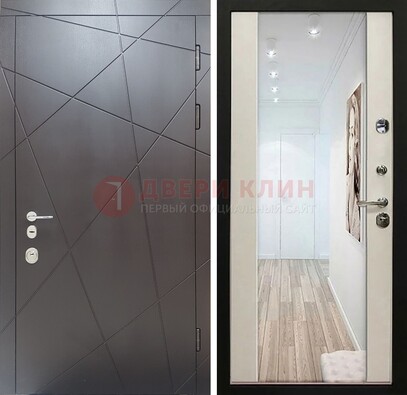 Железная коричневая дверь со светлой МДФ внутри и зеркалом ДЗ-125 в Иваново