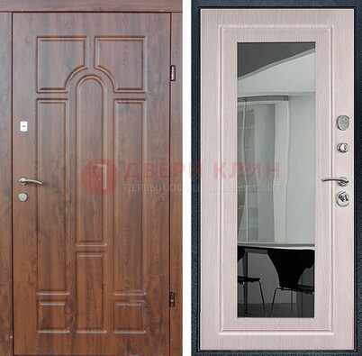 Входная коричневая дверь с МДФ Белый дуб и зеркалом ДЗ-126 в Иваново
