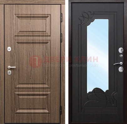 Входная коричневая дверь с зеркалом МДФ Венге ДЗ-127 в Иваново