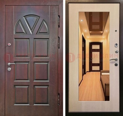 Темная железная дверь с МДФ и зеркалом в квартиру ДЗ-135 в Королеве