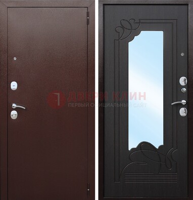 Коричневая стальная дверь с зеркалом ДЗ-18 в Королеве