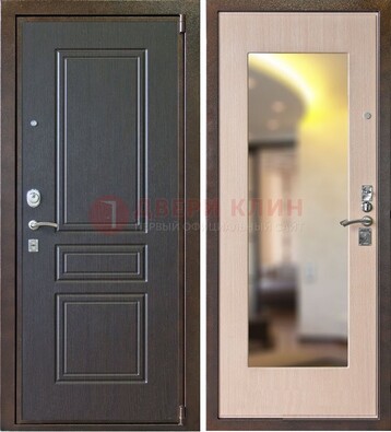 Коричневая стальная дверь с зеркалом МДФ внутри ДЗ-27 в Королеве