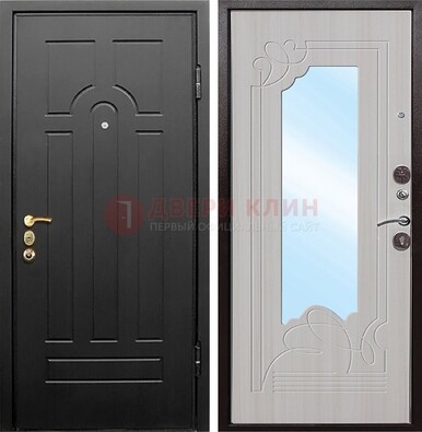 Темная входная дверь с МДФ Беленый дуб и зеркалом ДЗ-58 в Королеве