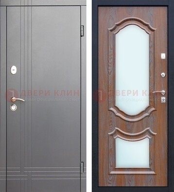 Серая входная дверь со светлой МДФ и зеркалами внутри ДЗ-77 в Королеве