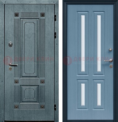 Голубая филенчатая дверь с МДФ и зеркальными вставками внутри ДЗ-80 в Королеве