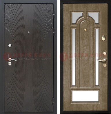 Темная металлическая дверь МДФ с различными зеркальными вставками внутри ДЗ-82 в Королеве
