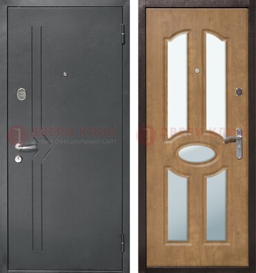 Железная серая дверь с порошковым напылением и МДФ с зеркалом ДЗ-90 в Королеве