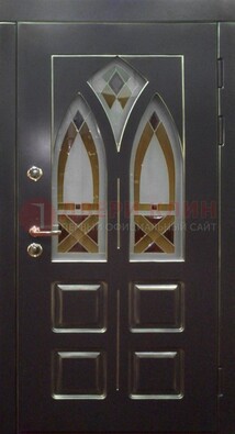 Чёрная железная дверь с МДФ и витражом ВЖ-27 в Королеве